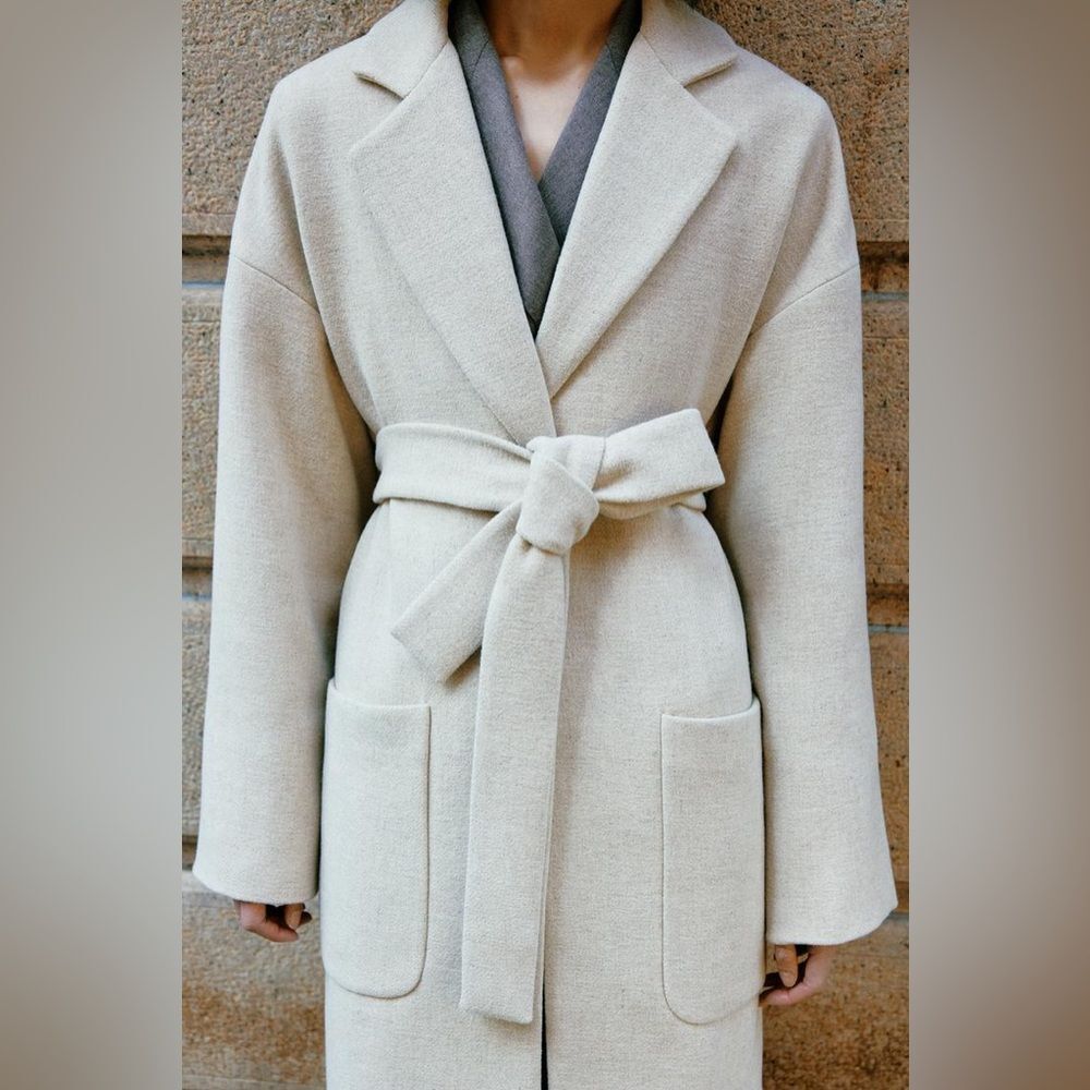 Zara Wool Blend Wrap Belted Coat ZW Collection New - Picture 11 of 13